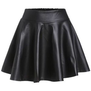 Black Faux Leather Elastic Waist Flare Skirt